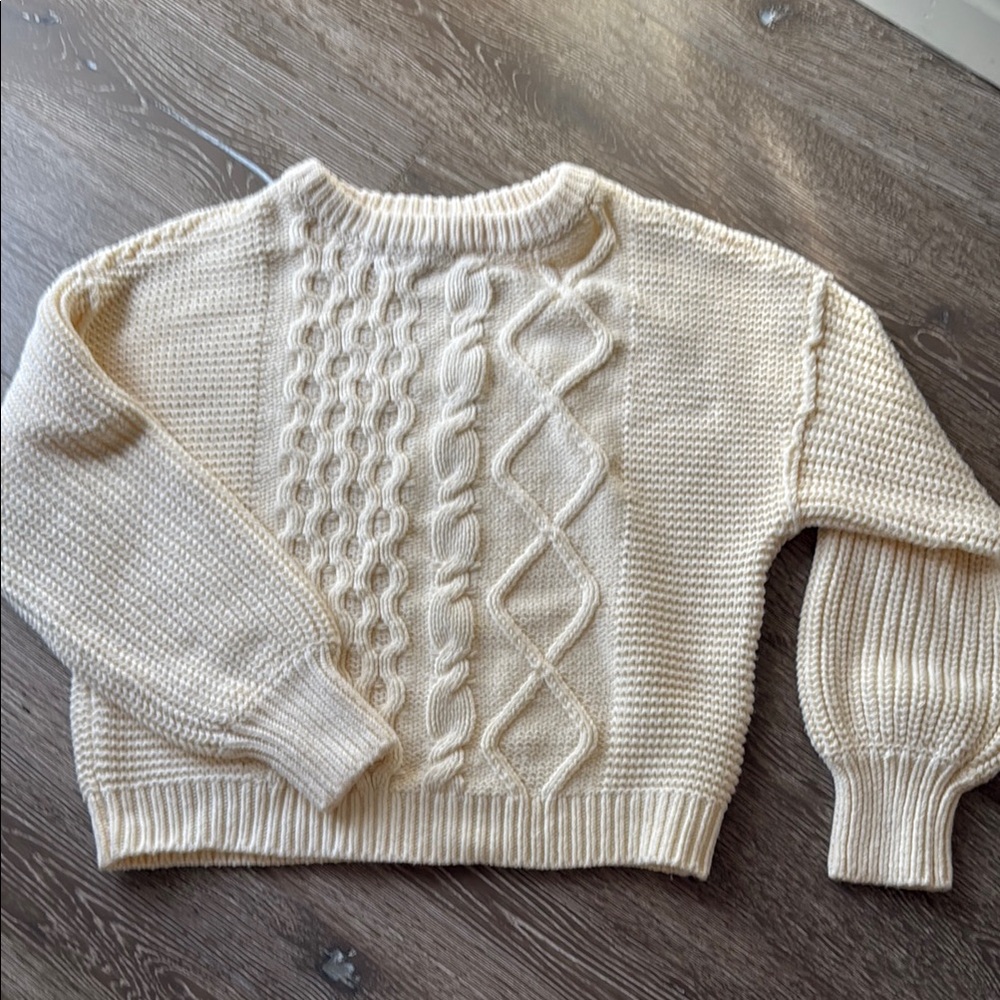 Free People Cream Chunky Knit Crew Neck Sweater